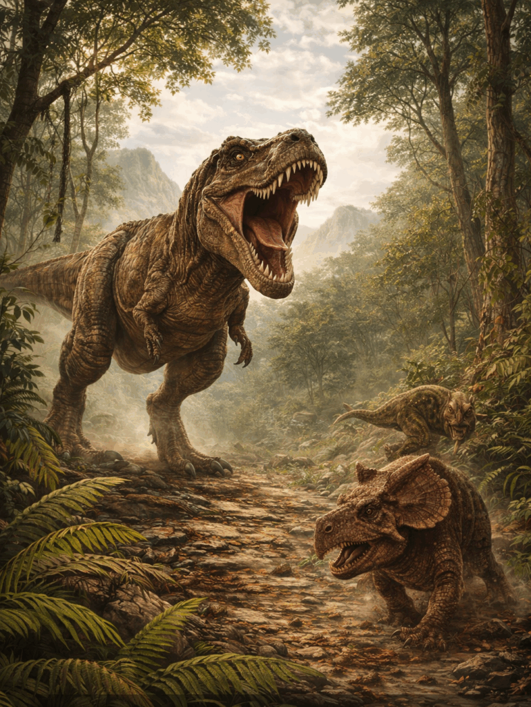 Trex hunting other dinos in the jungle