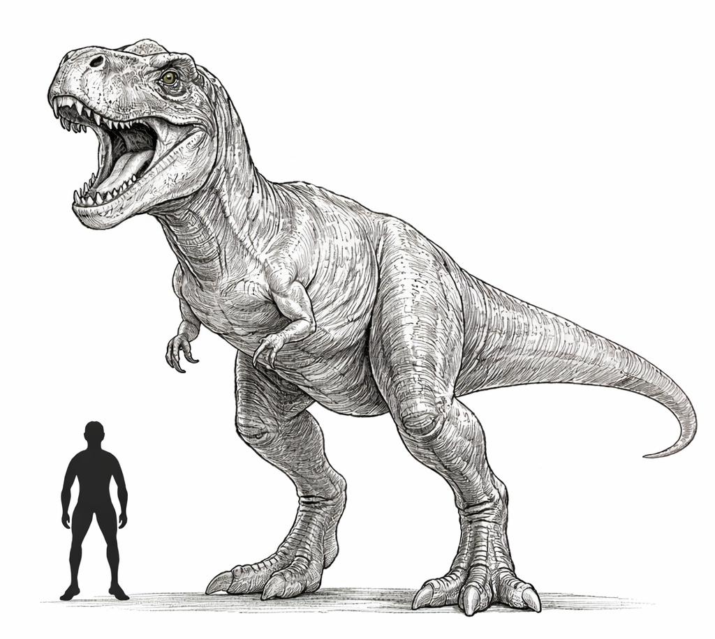 Trex to human scale T. rex to human scale image