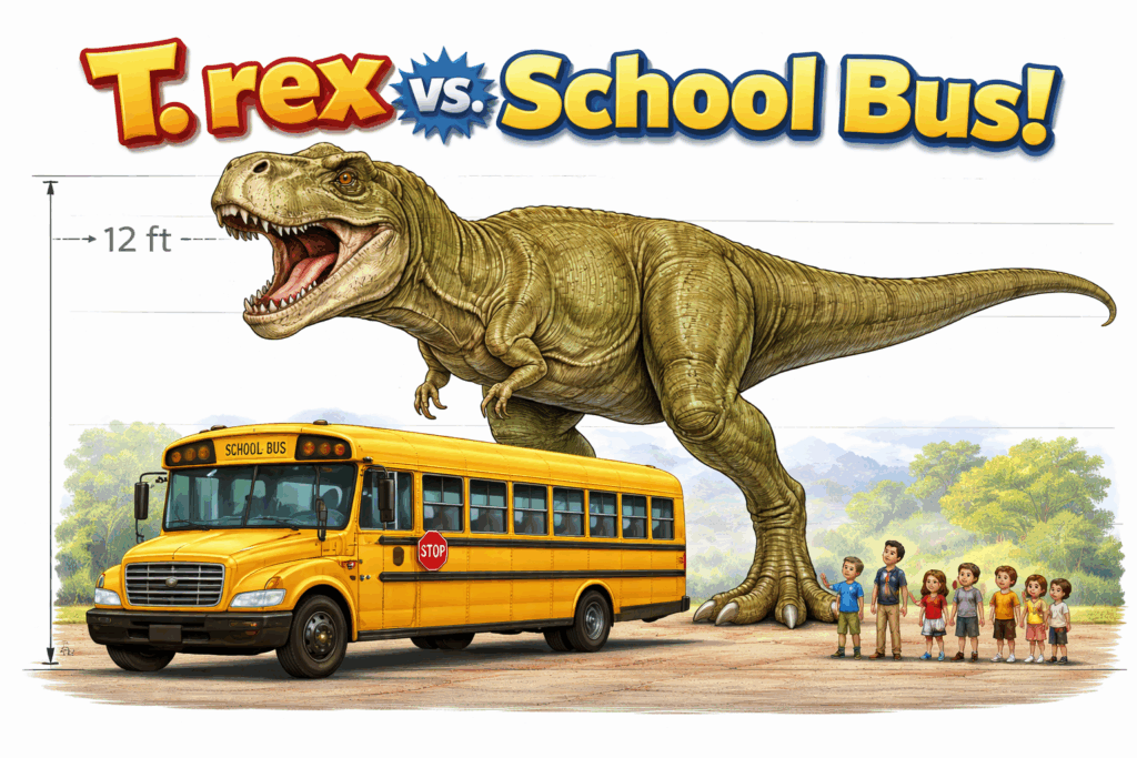 T. Rex compared to a school bus T. rex vs. a school bus