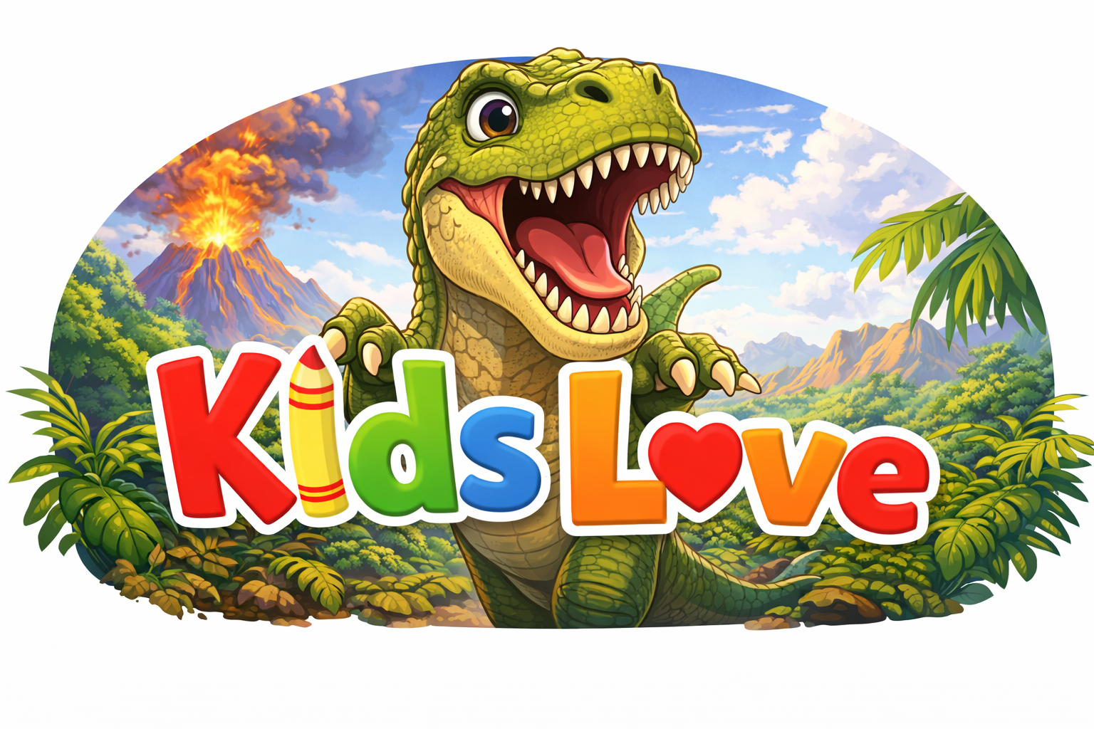 Kids Love Logo with a T. Rex